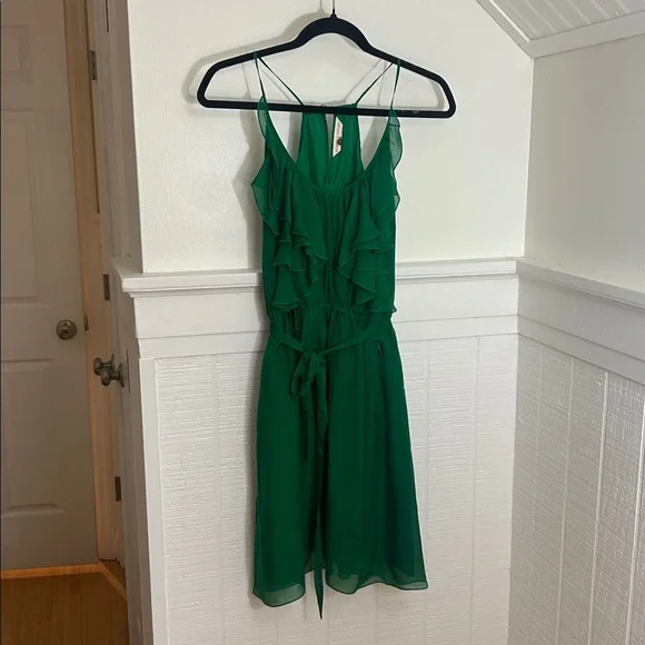 Rebecca Taylor Deep Green 100% Silk Ruffle Mini Dress size 0 - Picture 3 of 8